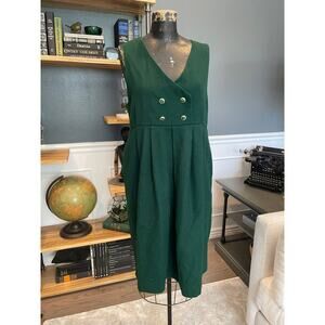 Emerald Green Pinafore Dress, Collarless, Sleeveless, Formal, ~ 220713-MEL 13
